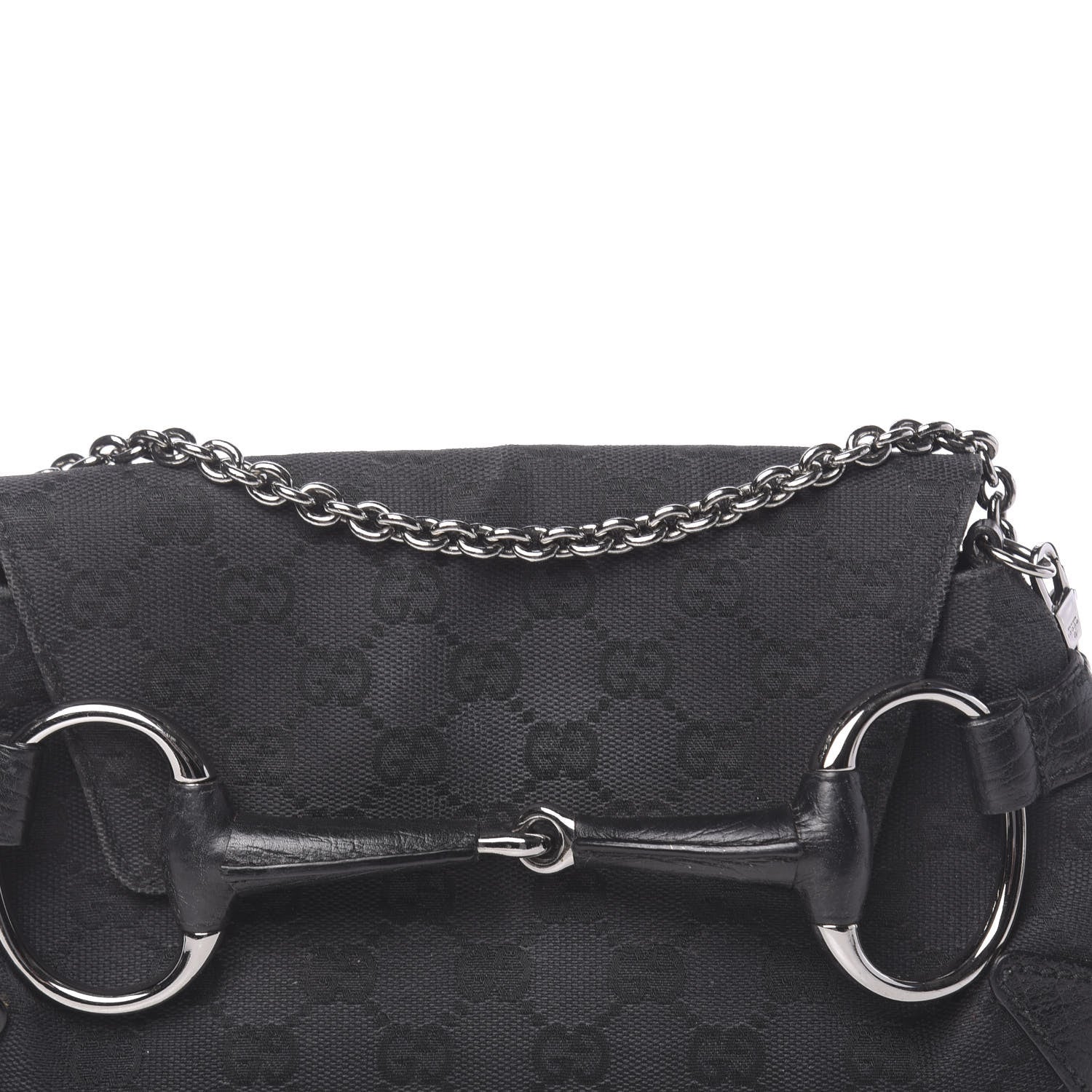 Gucci Monogram Horsebit Chain Clutch Black 12 of 13