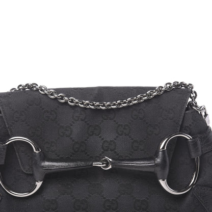 Gucci Monogram Horsebit Chain Clutch Black 12 of 13