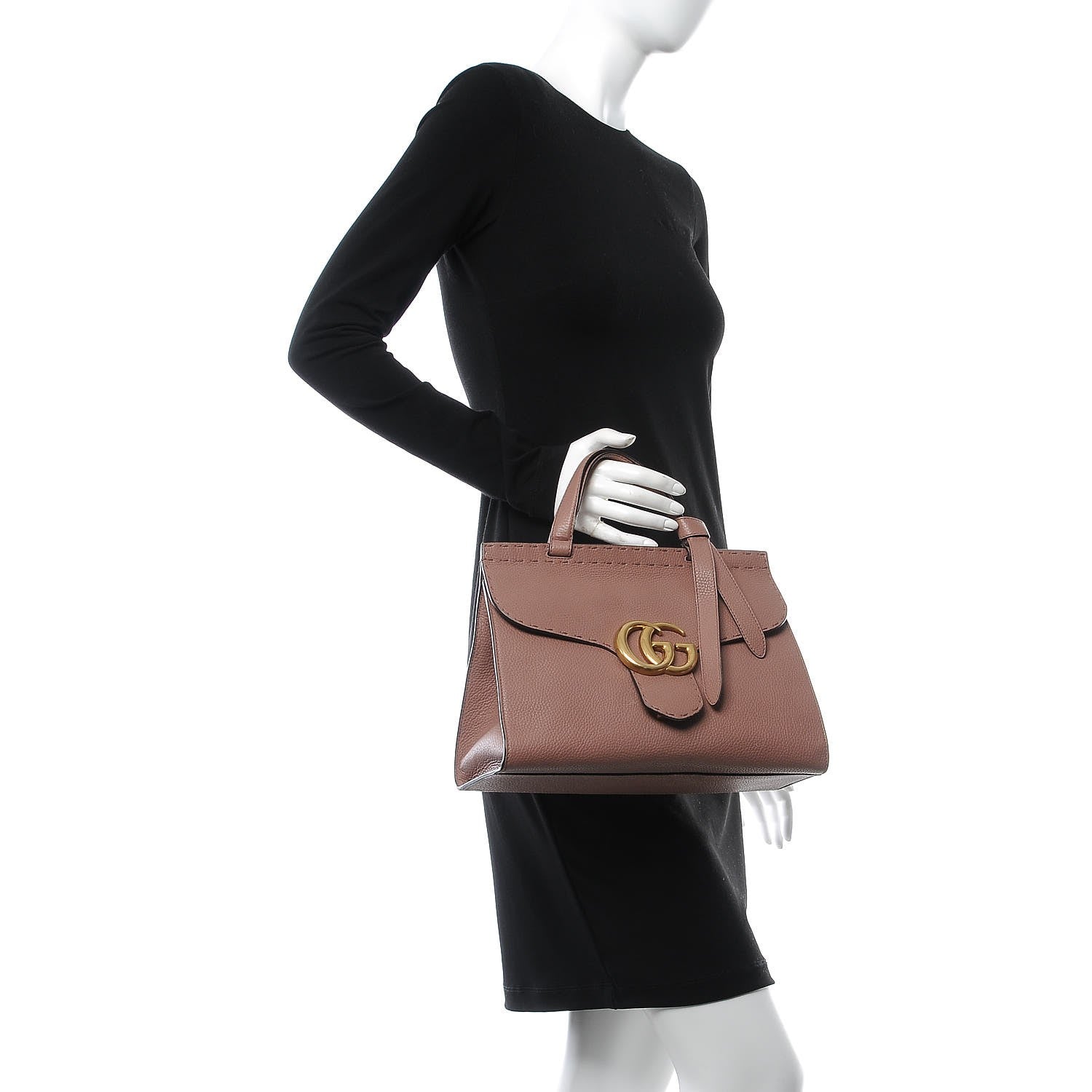 Gucci Calfskin Small GG Marmont Top Handle Bag Rosy Phard 3 of 13