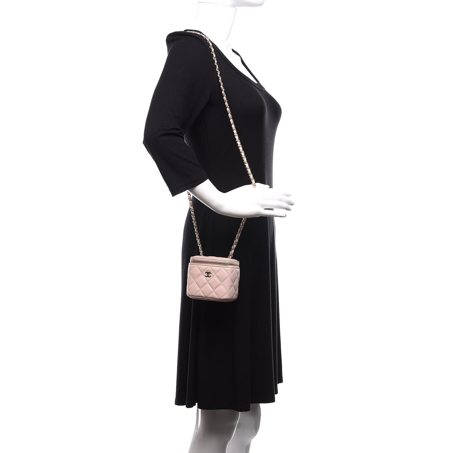 Caviar Quilted Mini Vanity Case With Chain Light Pink