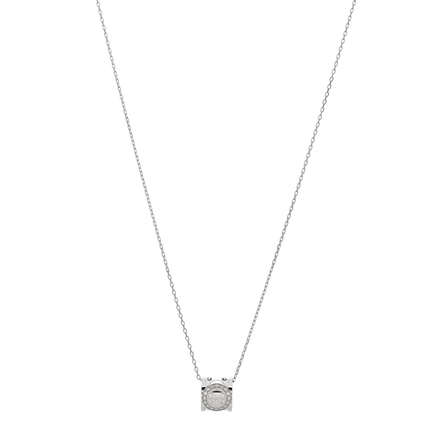 18K White Gold Diamond Icon Twirl Barrel Pendant Necklace