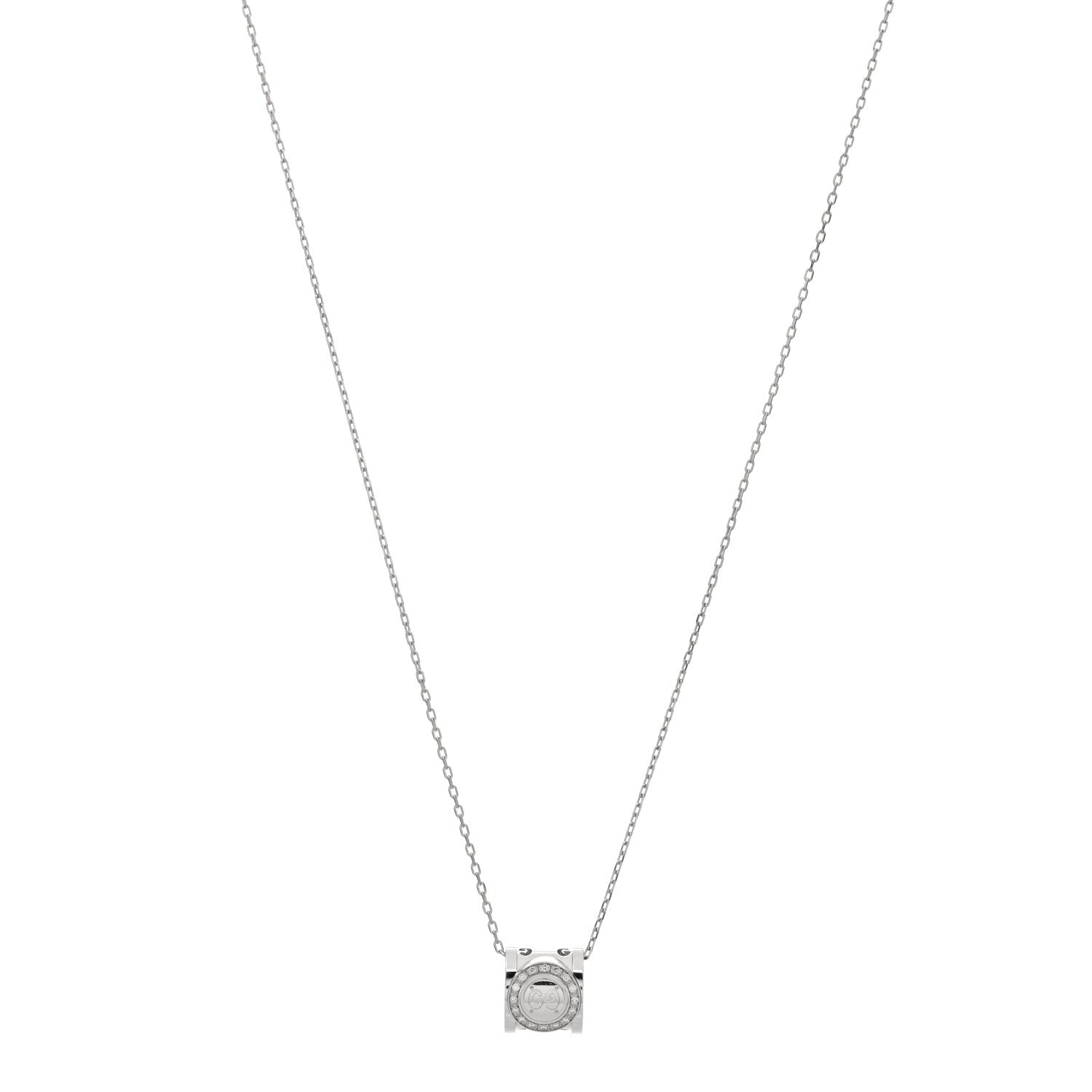 Gucci 18K White Gold Diamond Icon Twirl Barrel Pendant Necklace 1 of 4