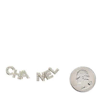 Chanel Crystal Pearl Signature Stud Earrings Gold 2 of 4
