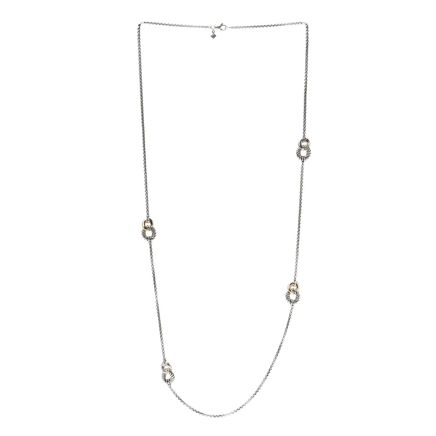 David Yurman Sterling Silver 18K Yellow Gold Belmont Station Necklace 3 of 5