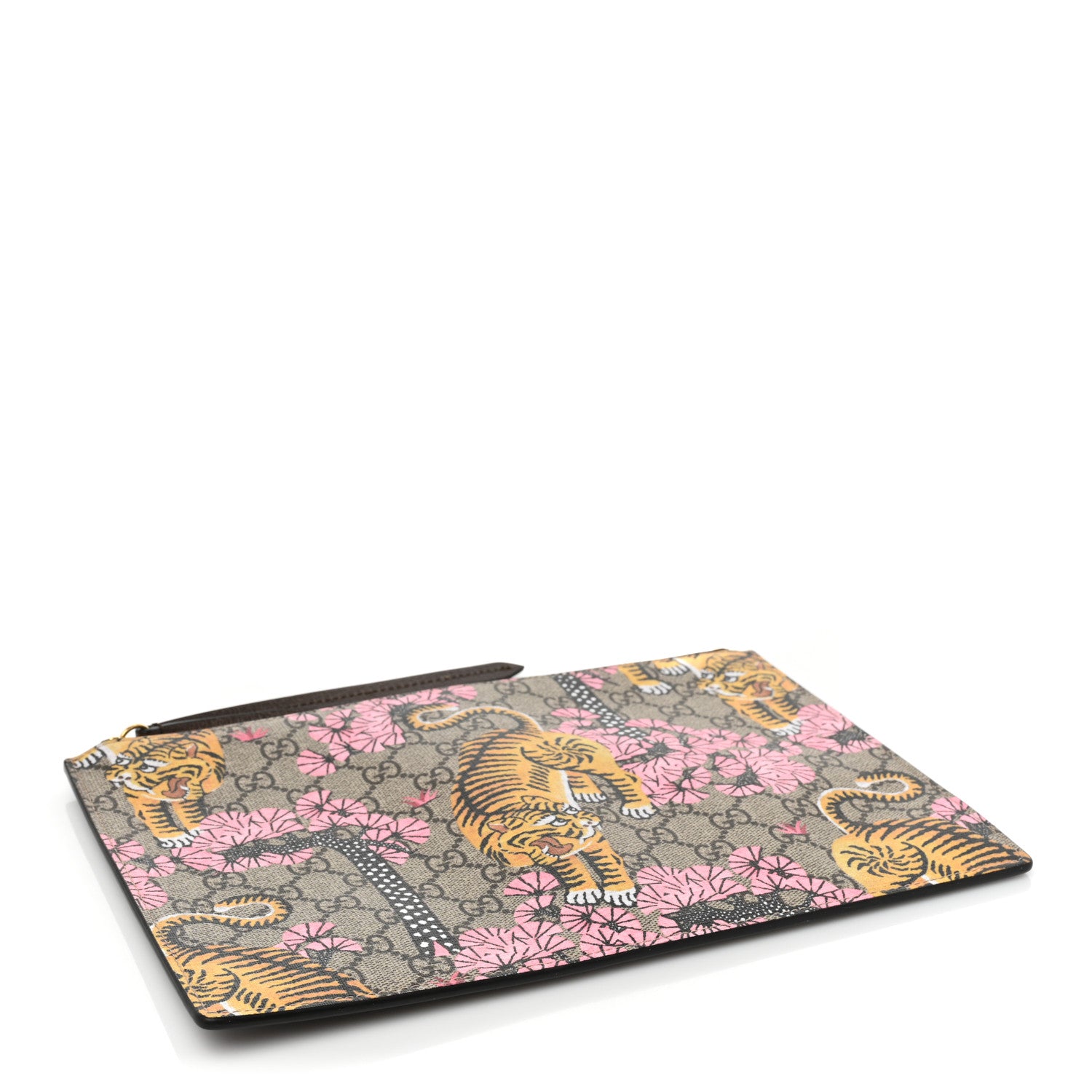Gucci GG Supreme Monogram Bengal Zip Pouch Beige New Acero Crop Pink 4 of 11