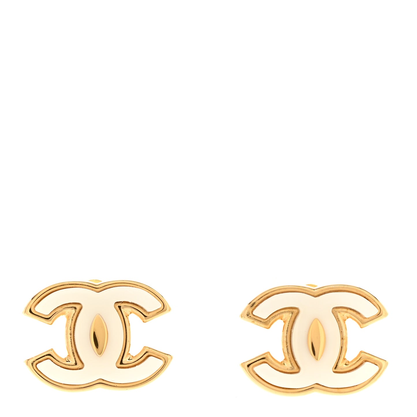 Metal Enamel CC Earrings Gold White