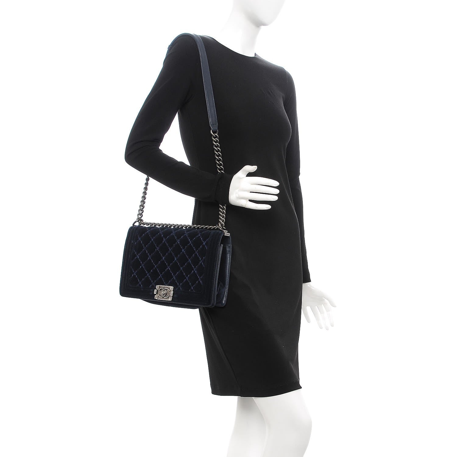 Chanel Velvet Tweed Quilted New Medium Boy Flap Dark Navy Blue 2 of 10