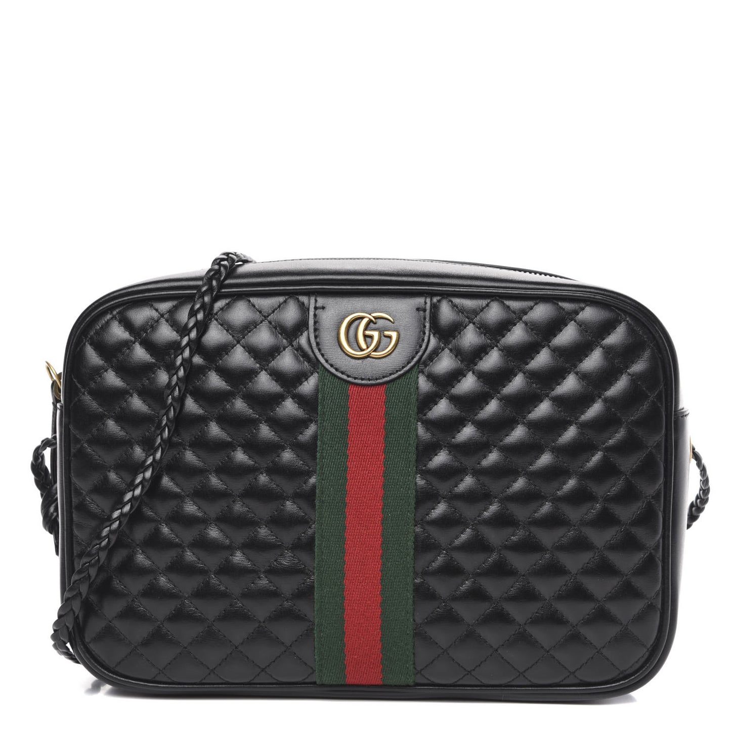 Calfskin Web Trapuntata Small GG Shoulder Bag Black