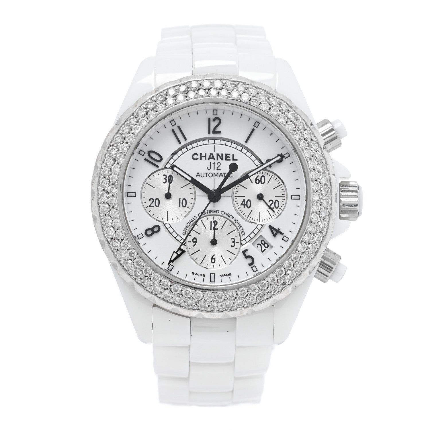 Chanel Stainless Steel Ceramic Diamond Bezel 41mm J12 Chronograph Automatic Watch White 1 of 4