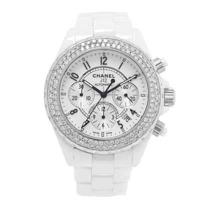 Chanel Stainless Steel Ceramic Diamond Bezel 41mm J12 Chronograph Automatic Watch White 1 of 4
