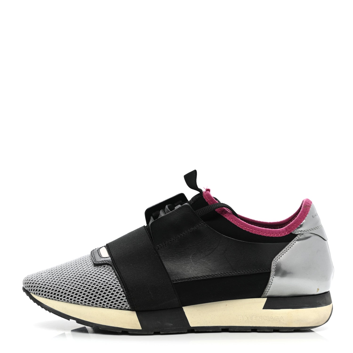 Balenciaga Calfskin Neoprene Mesh Suede Womens Race Runner Sneakers 42 Black Silver Pink 1 of 14