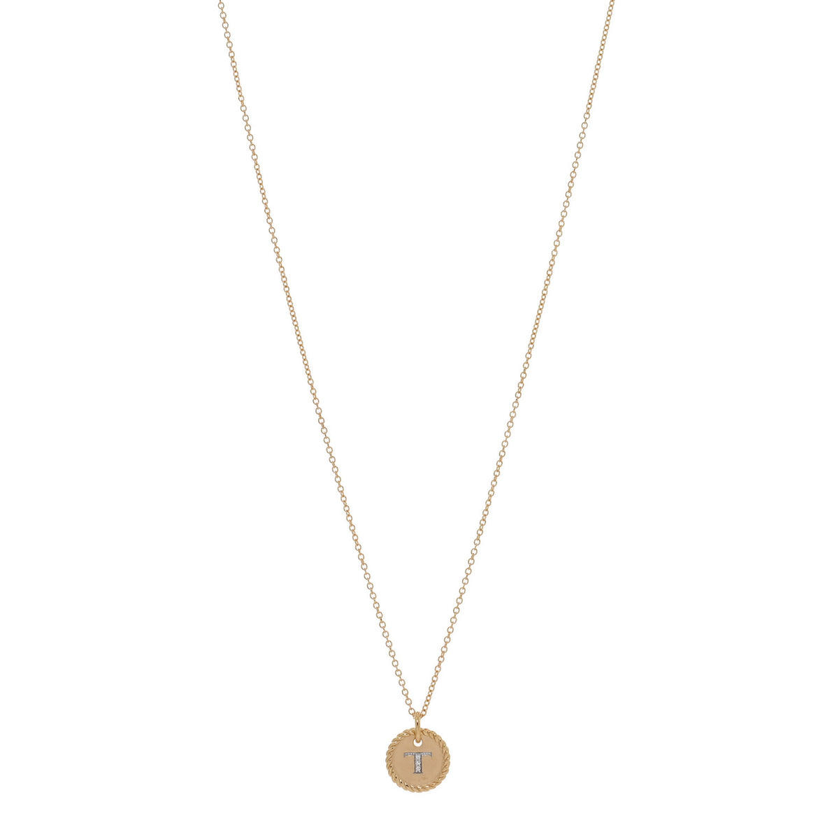 18K Yellow Gold Diamond Initial T Charm Necklace