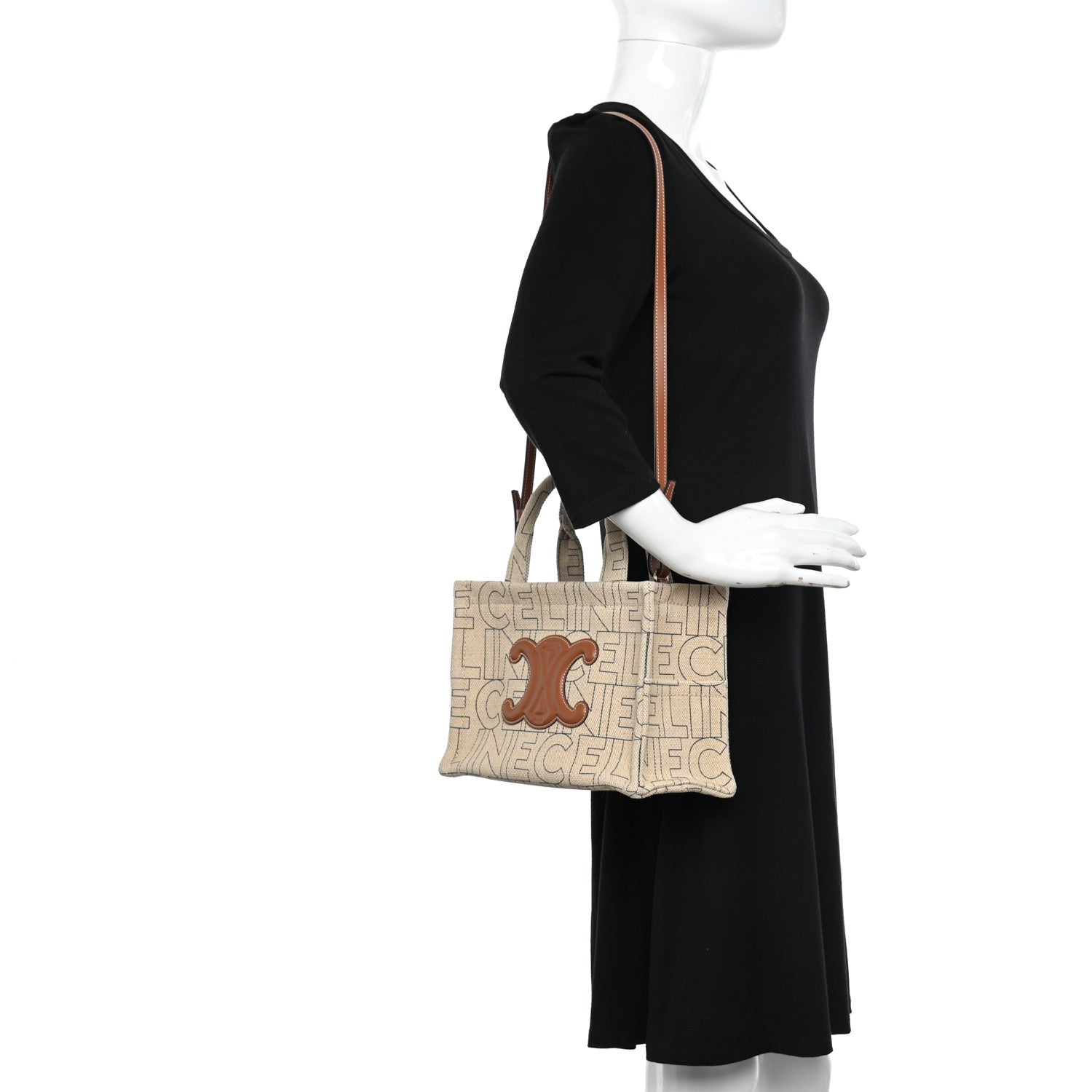 Celine Canvas Calfskin All Over Print Small Cabas Thais Natural Tan 2 of 9