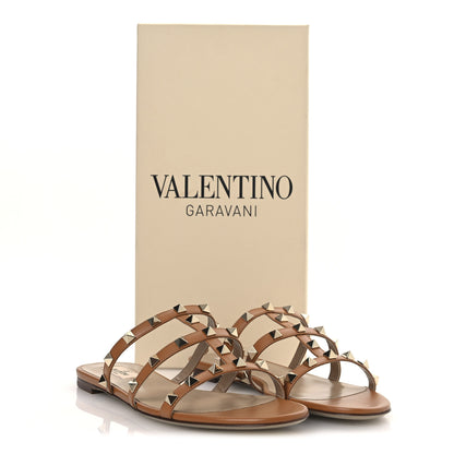 Valentino Garavani Nappa Rockstud Caged Flat Slide Sandals 38.5 Almond 11 of 11