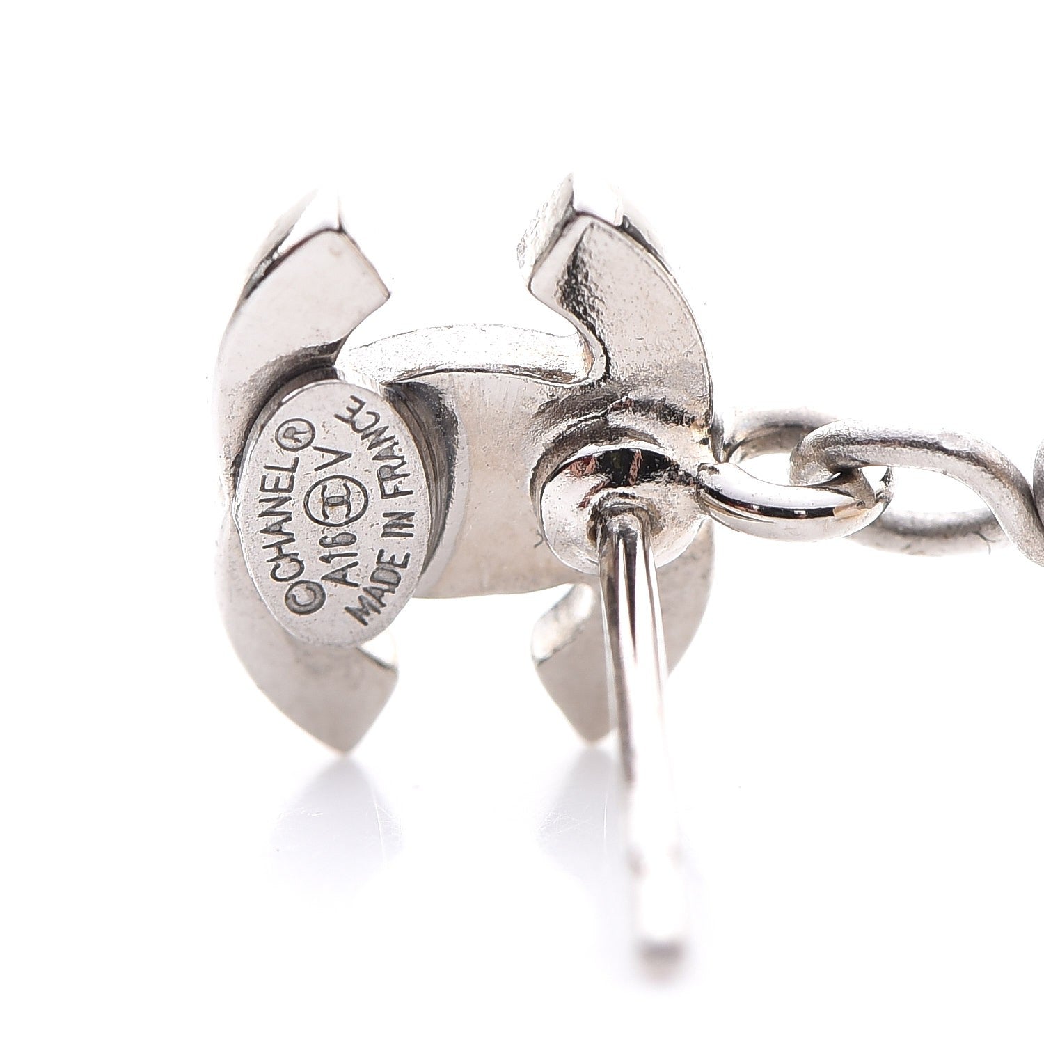 Chanel Crystal Pearl CC Drop Earrings Silver 3 of 5