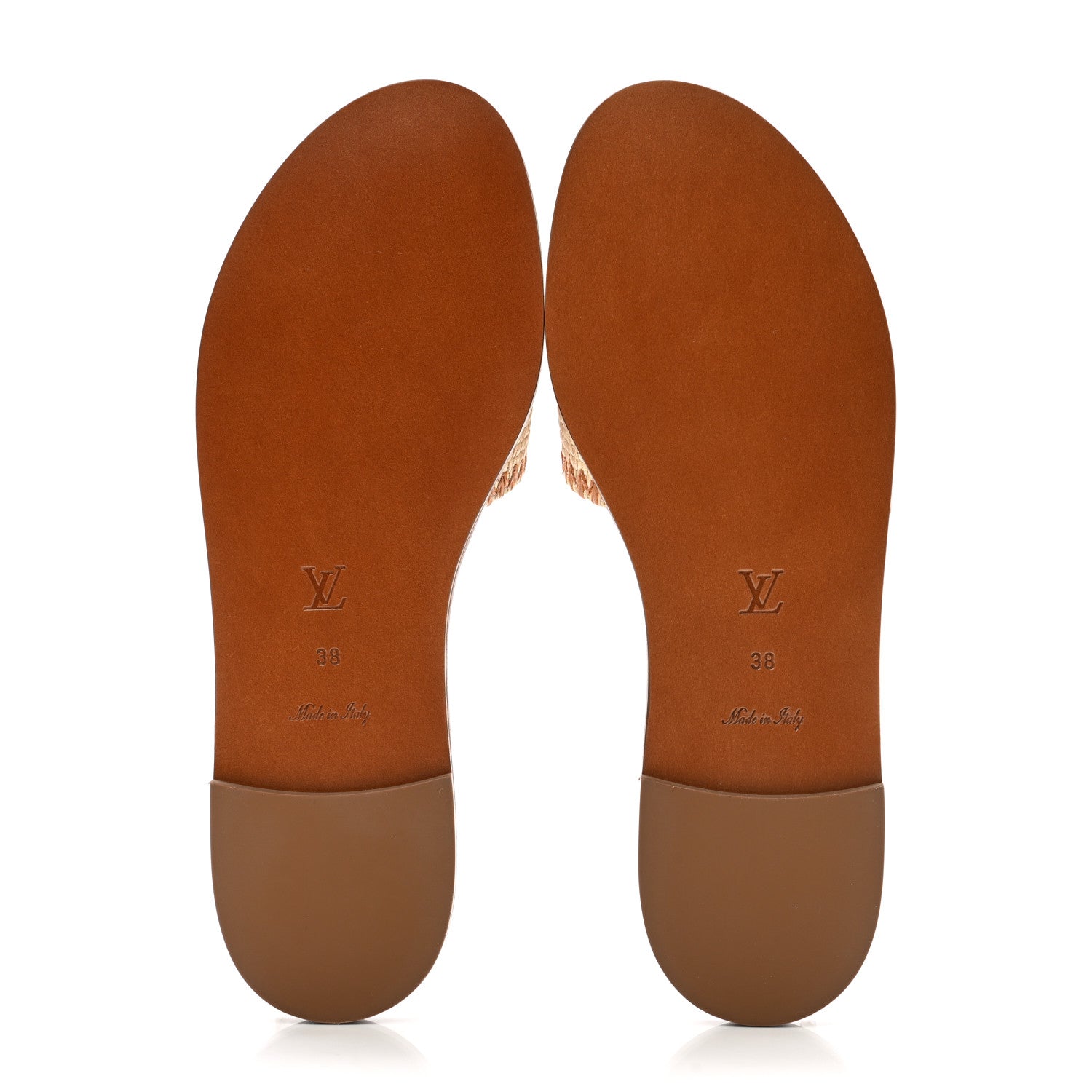 Louis Vuitton Raffia Calfskin Monogram Lock It Flat Mules 38 Cognac Brown 5 of 8