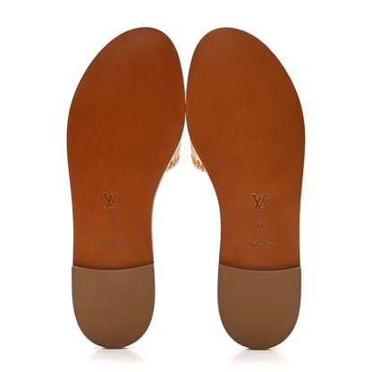 Louis Vuitton Raffia Calfskin Monogram Lock It Flat Mules 38 Cognac Brown 5 of 8