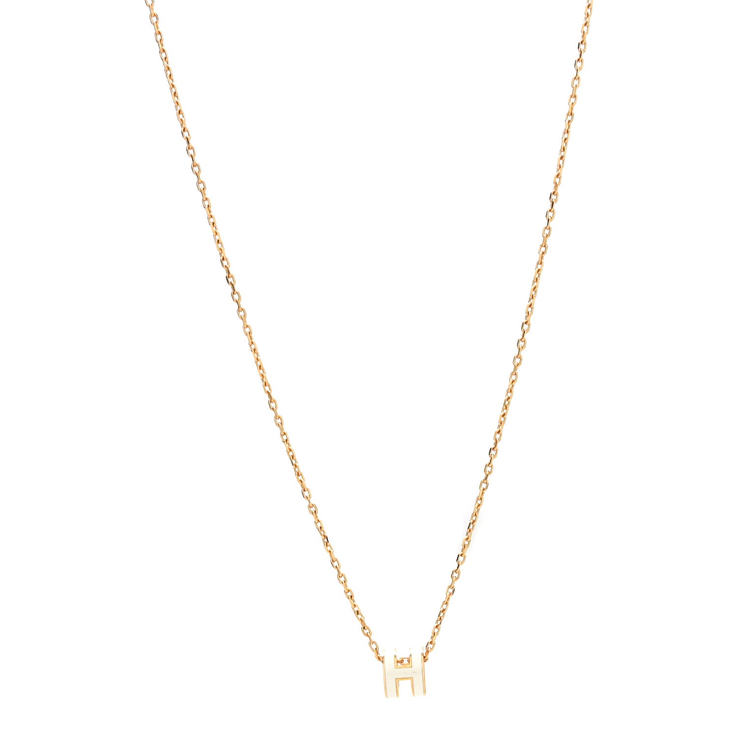Hermes Lacquered Gold Mini Pop H Pendant Necklace White 1 of 6