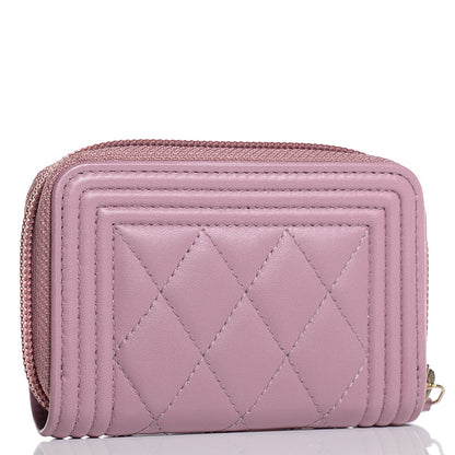 Chanel Lambskin Quilted Boy Zip Around Card Holder Rose 3 of 8