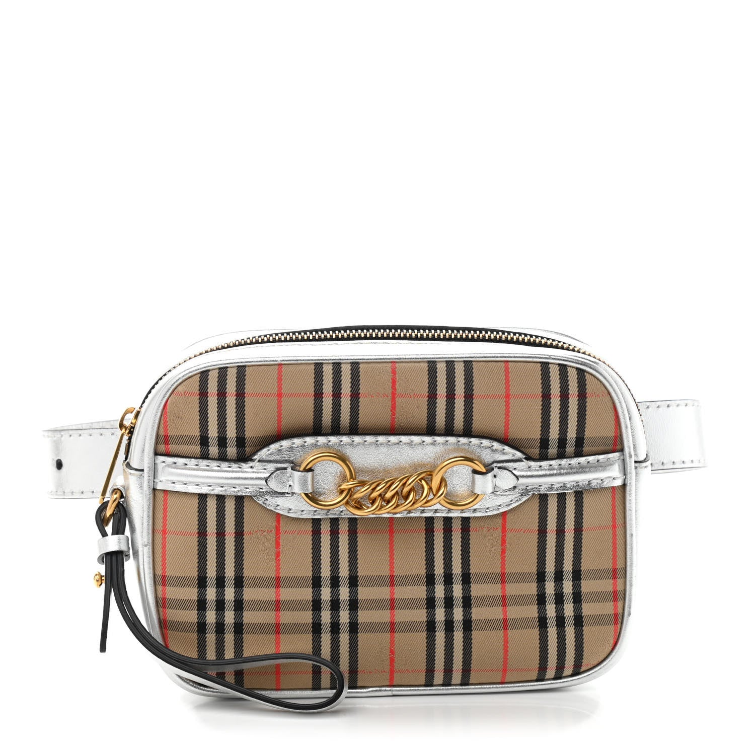 Burberry Metallic Smooth Calfskin 1983 Knight Check Link Bum Bag Silver 1 of 10