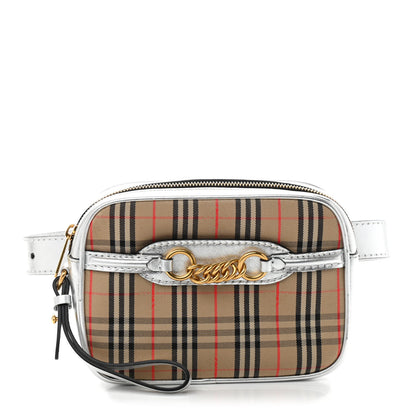 Burberry Metallic Smooth Calfskin 1983 Knight Check Link Bum Bag Silver 1 of 10