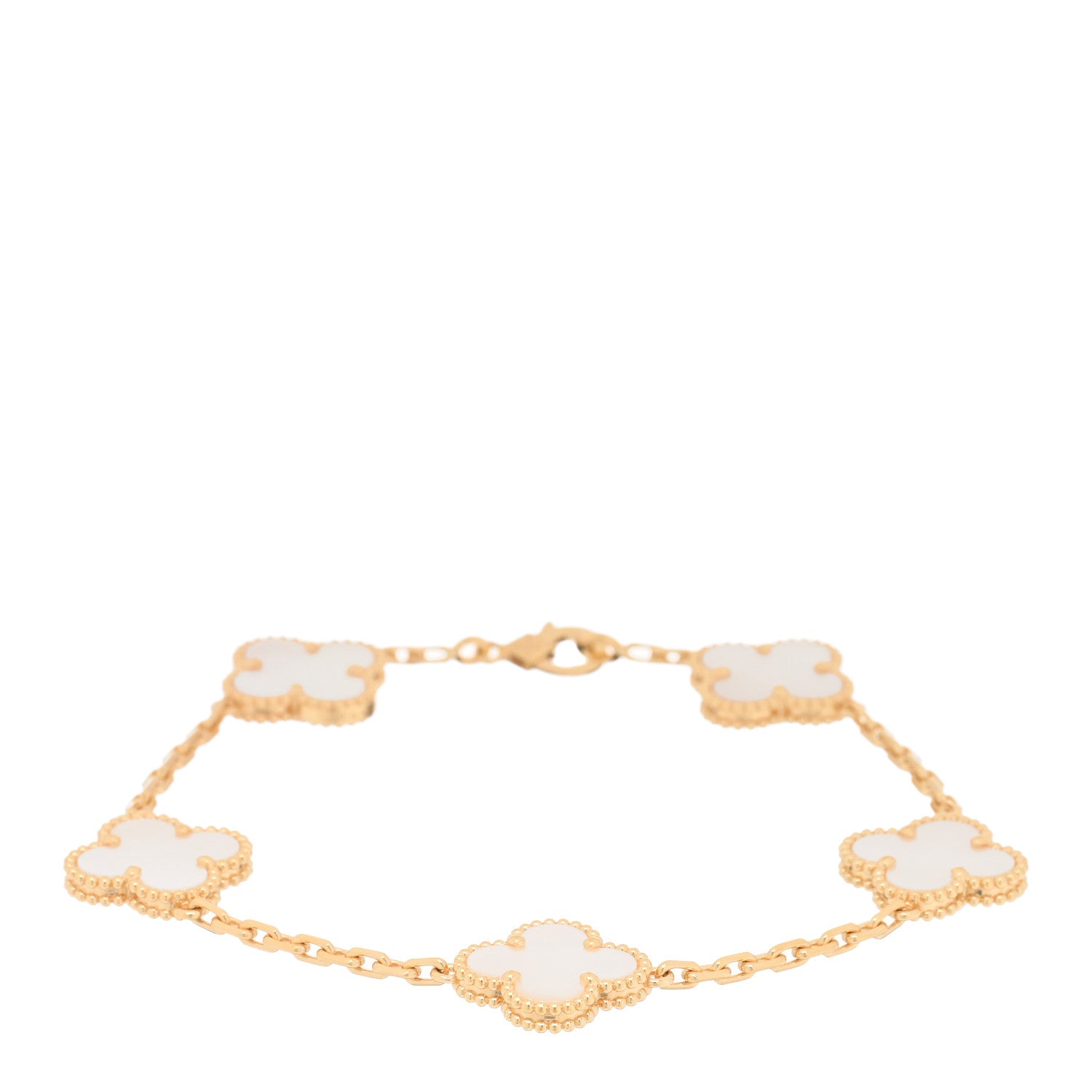 Van Cleef & Arpels 18K Yellow Gold Mother of Pearl 5 Motifs Vintage Alhambra Bracelet 1 of 4