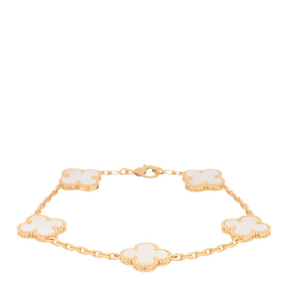 Van Cleef & Arpels 18K Yellow Gold Mother of Pearl 5 Motifs Vintage Alhambra Bracelet 1 of 4