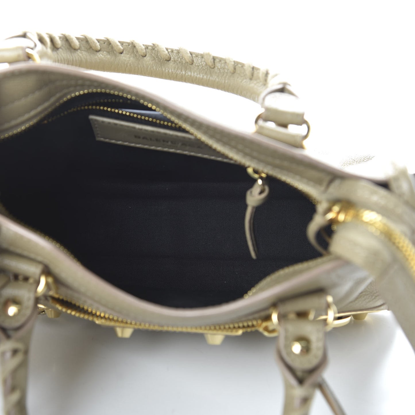 Chevre Gold Metallic Edge Hardware Mini City Beige Latte