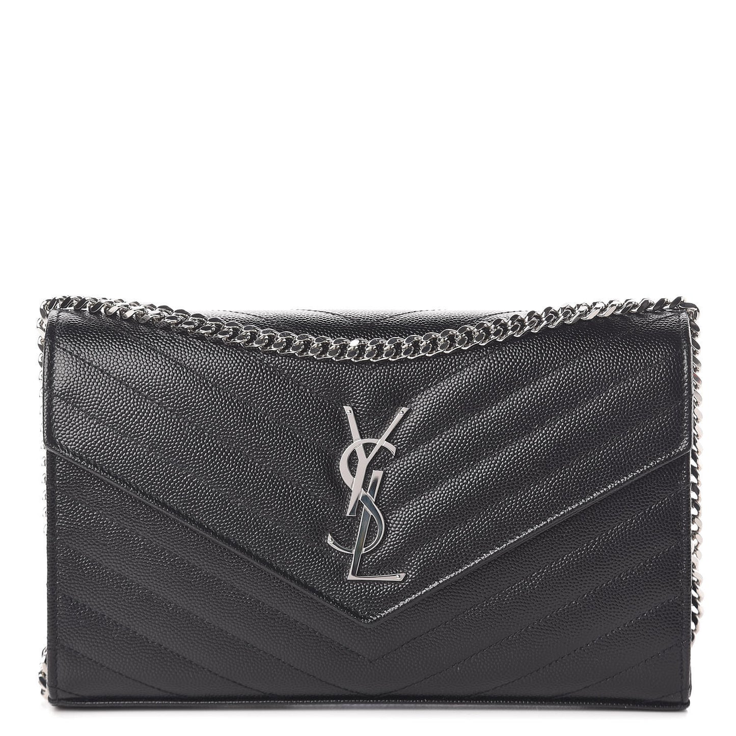 Grain De Poudre Matelasse Chevron Monogram Chain Wallet Black
