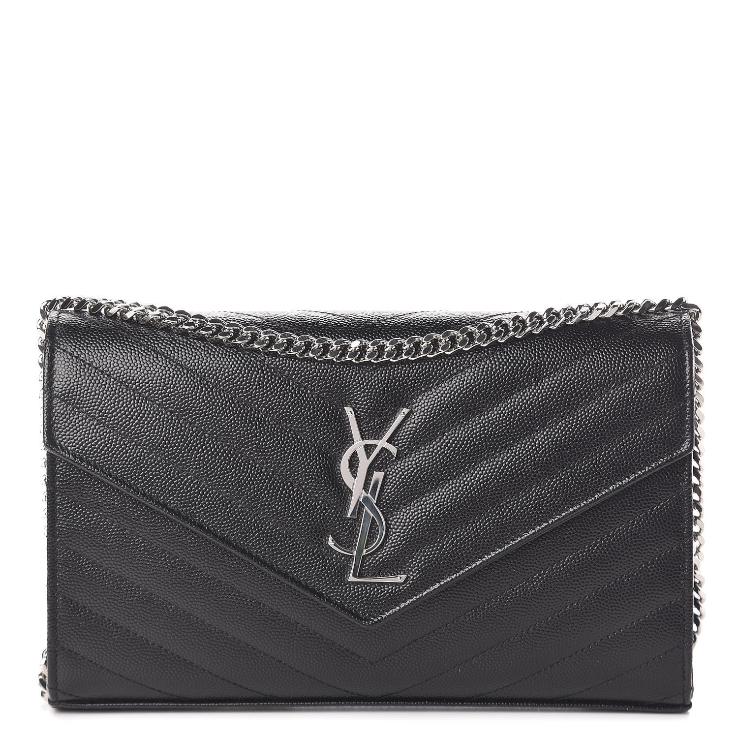 Saint Laurent Grain De Poudre Matelasse Chevron Monogram Chain Wallet Black 1 of 10