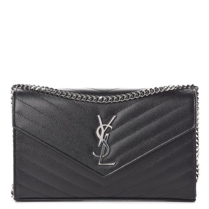 Saint Laurent Grain De Poudre Matelasse Chevron Monogram Chain Wallet Black 1 of 10