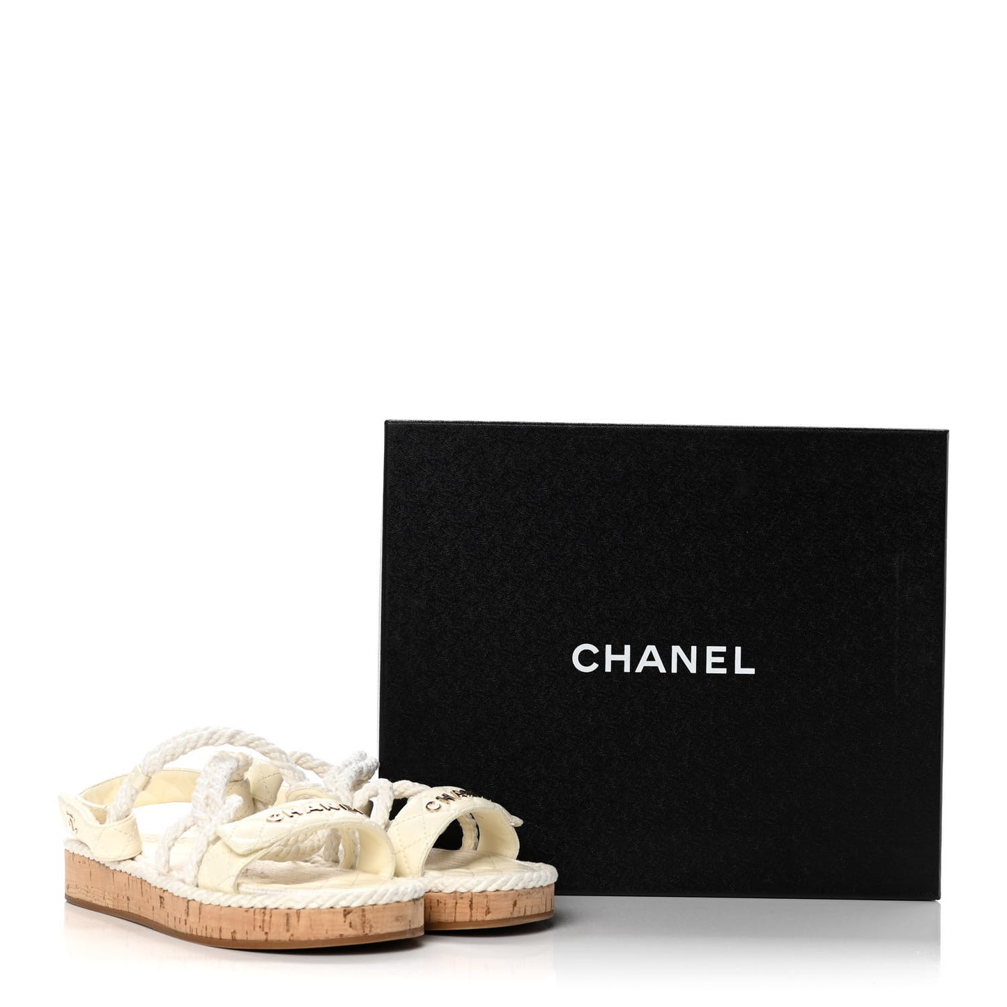 Cord Lambskin Quilted Logo Sandals 38 Ivory