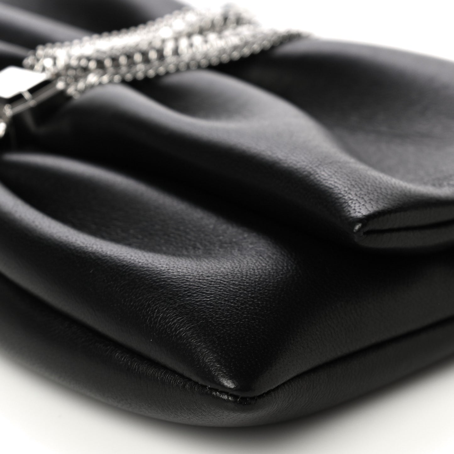 Lambskin Daisy Foldover Clutch Black