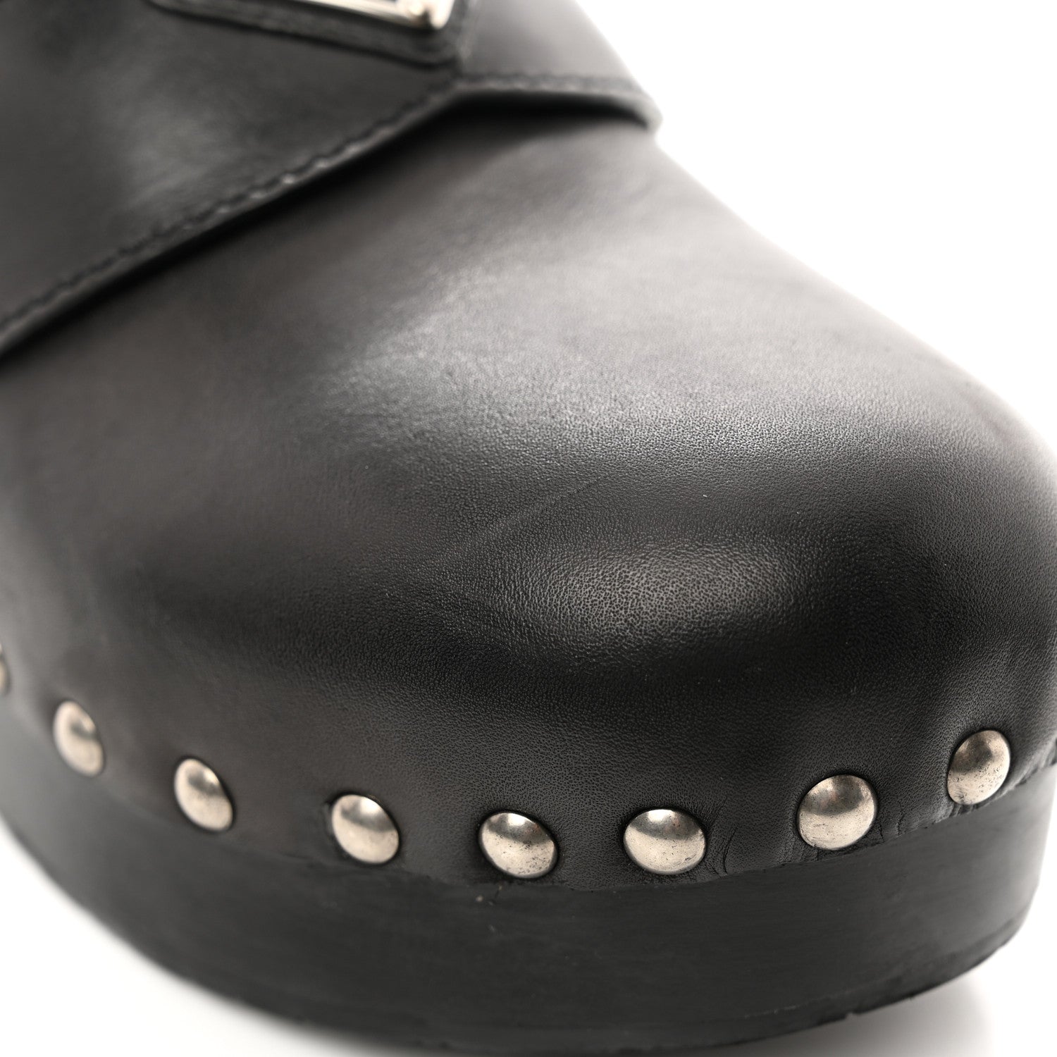 Prada Natural Calfskin Metal Triangle Logo 45mm Clogs 38 Black 10 of 12