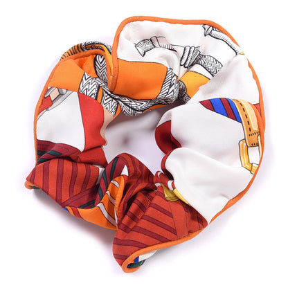 Hermes Silk Patchwork Claudia Scrunchie Orange Fruite 1 of 3