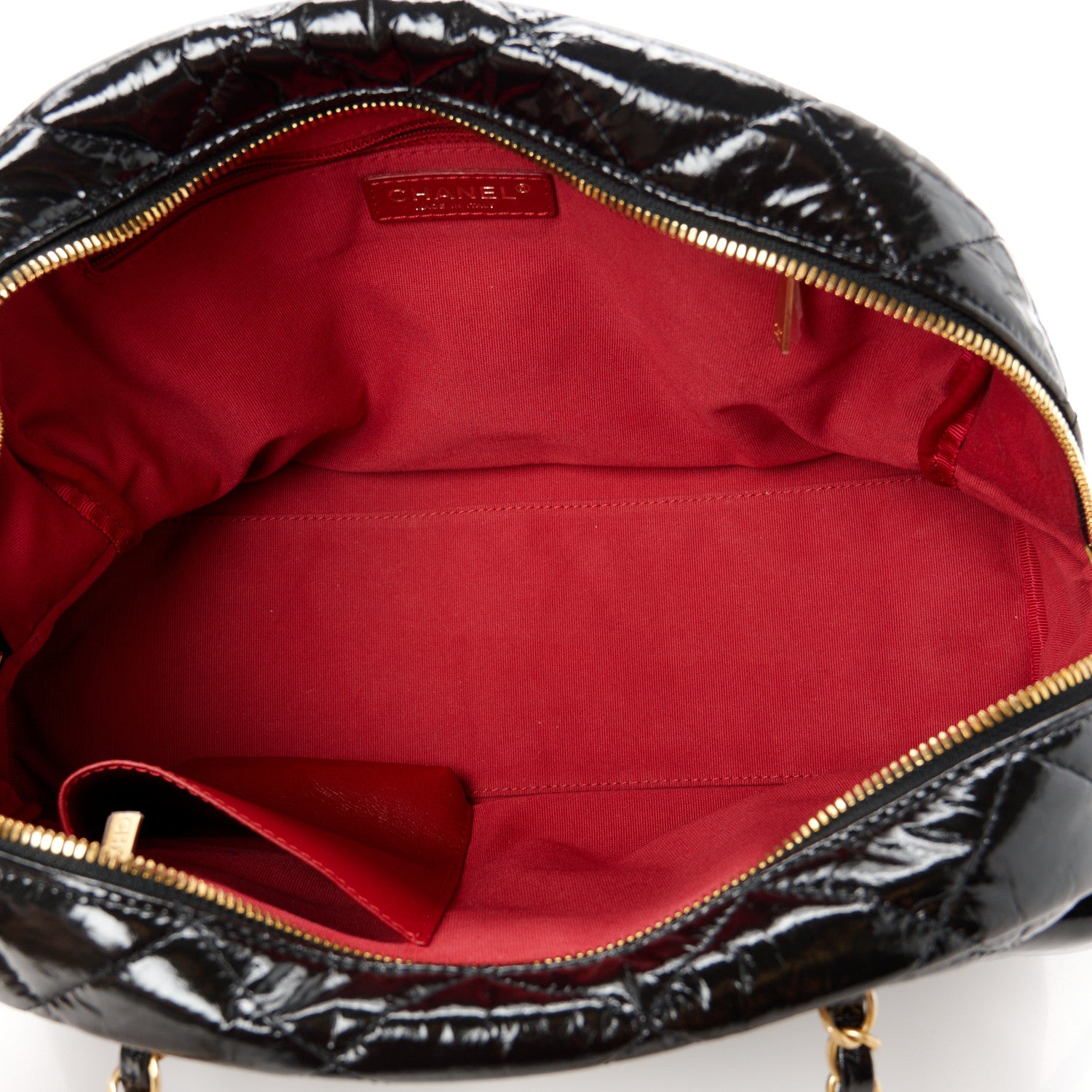 Chanel Shiny Crumpled Calfskin Quilted Large Bowling Bag Black 5 of 11