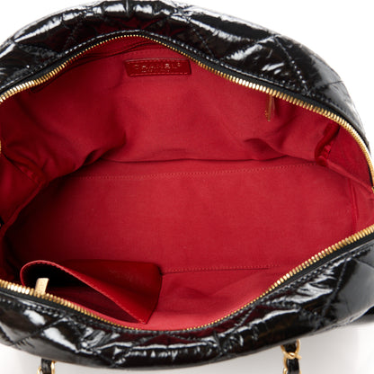 Chanel Shiny Crumpled Calfskin Quilted Large Bowling Bag Black 5 of 11
