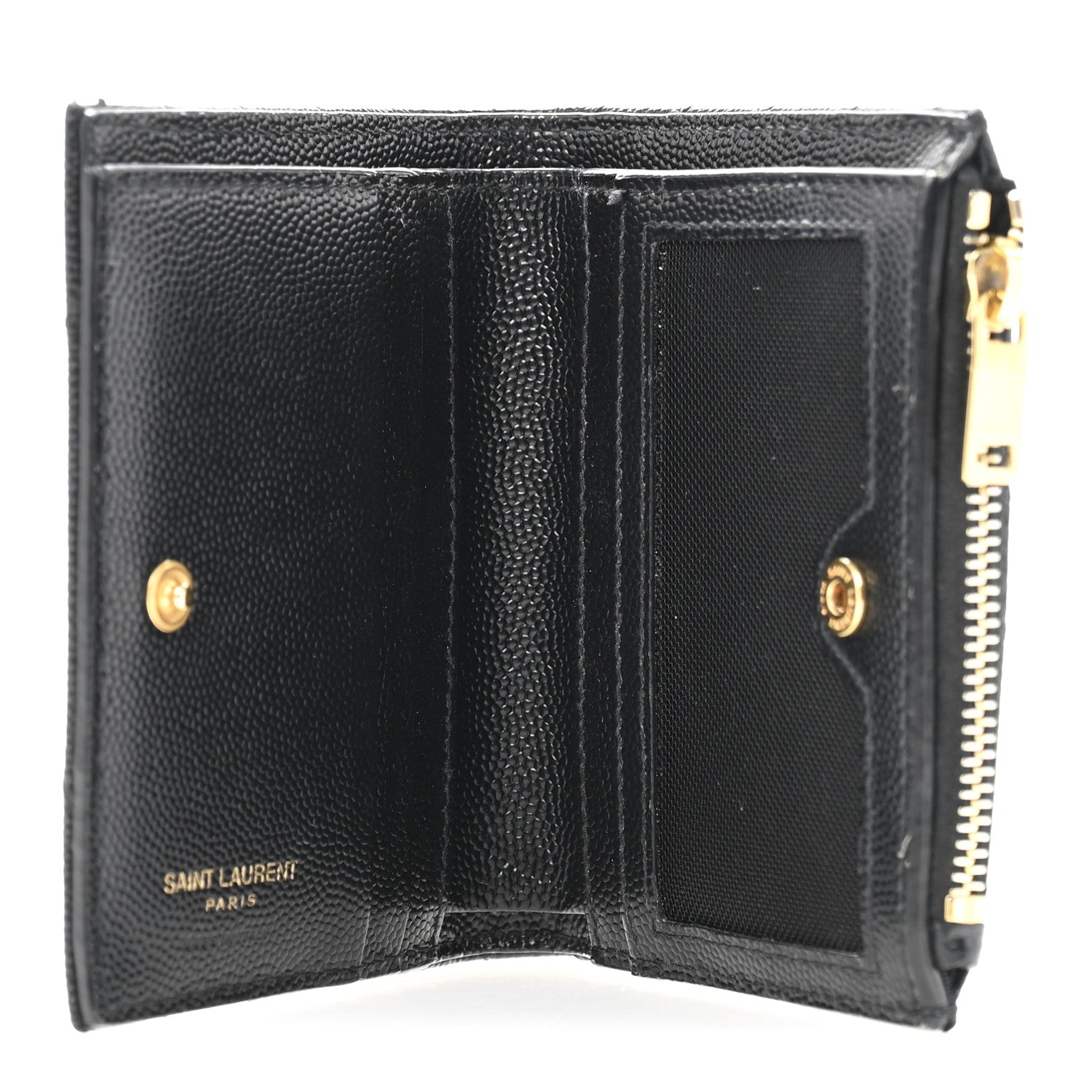 Saint Laurent Grain De Poudre Matelasse Chevron Monogram Zipped Card Case Black 5 of 10