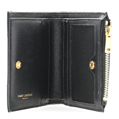Saint Laurent Grain De Poudre Matelasse Chevron Monogram Zipped Card Case Black 5 of 10