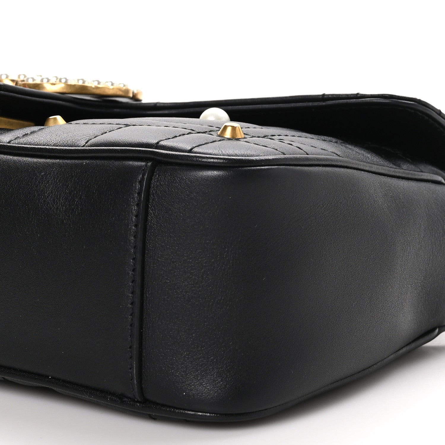 Gucci Calfskin Matelasse Studded Small Pearly GG Marmont Shoulder Bag Black 10 of 11