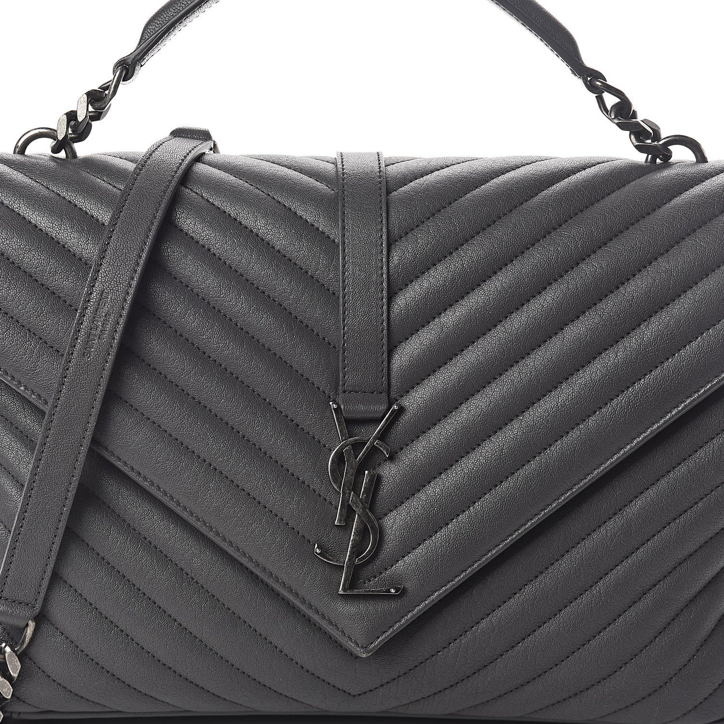 Sheepskin Matelasse Chevron Monogram Large College Satchel Dark Anthracite