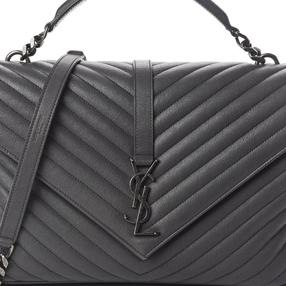 Saint Laurent Sheepskin Matelasse Chevron Monogram Large College Satchel Dark Anthracite 7 of 9