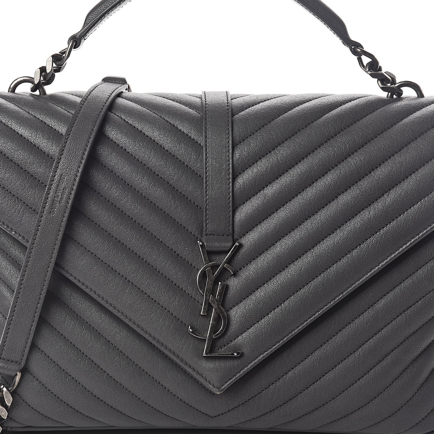 Saint Laurent Sheepskin Matelasse Chevron Monogram Large College Satchel Dark Anthracite 7 of 9
