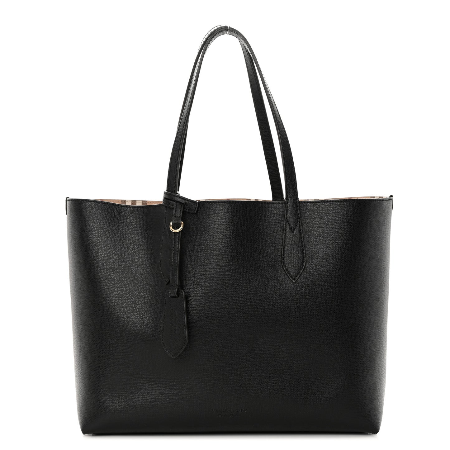 Grainy Calfskin Haymarket Check Medium Reversible Tote Black