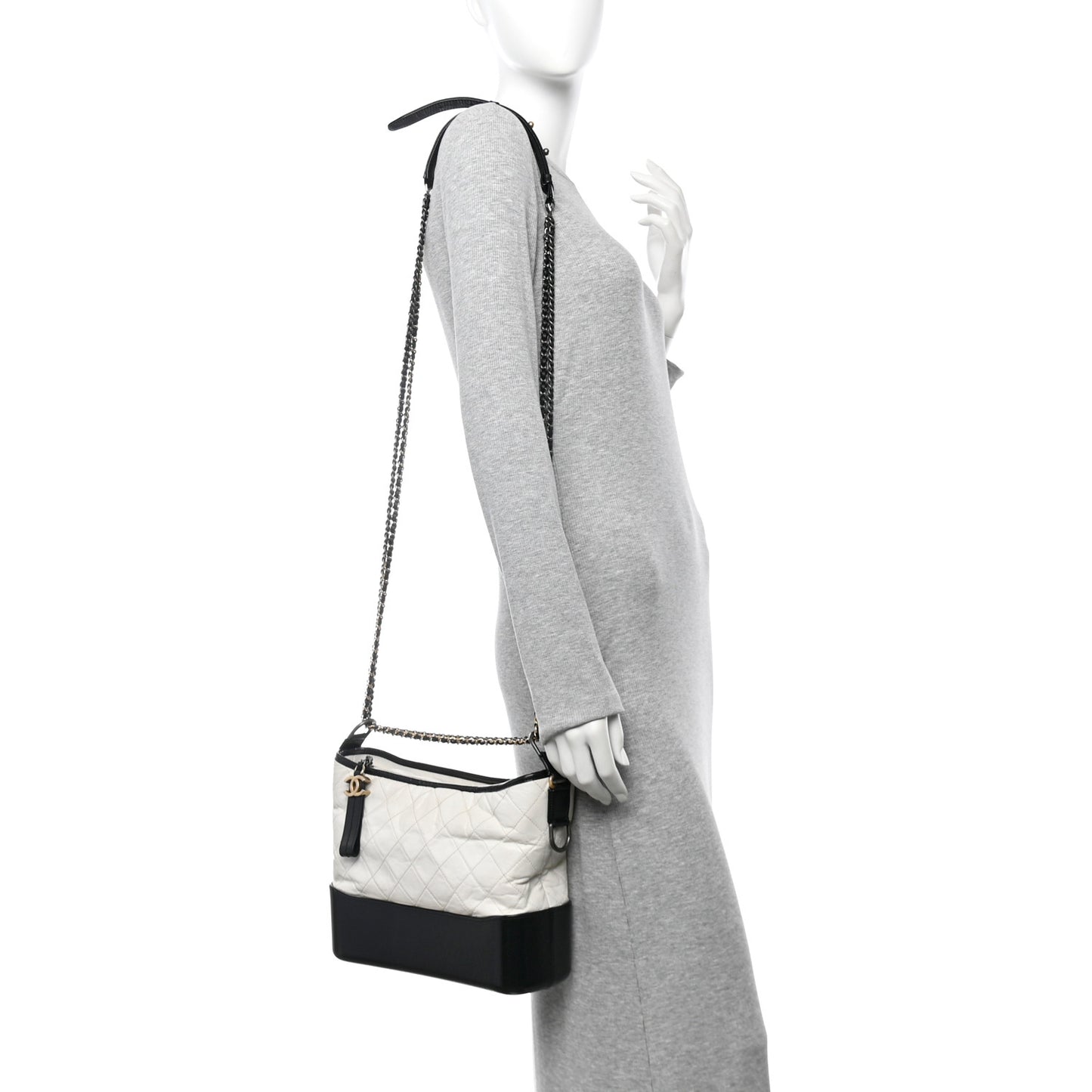 Aged Calfskin Quilted Medium Gabrielle Hobo Black White