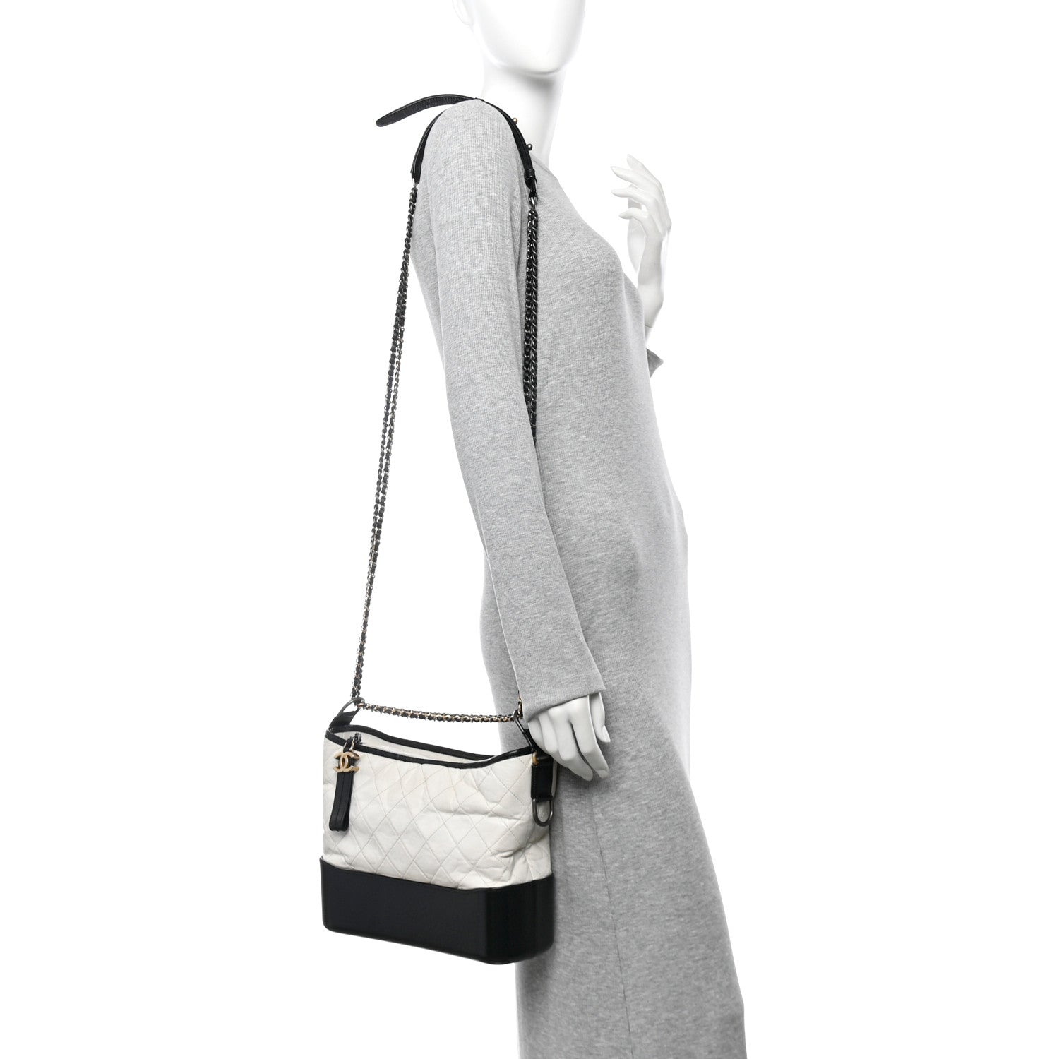 Chanel Aged Calfskin Quilted Medium Gabrielle Hobo Black White 2 of 10