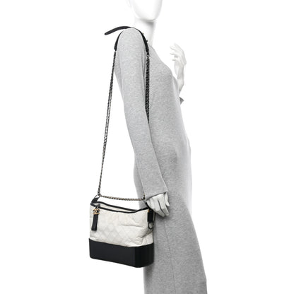 Chanel Aged Calfskin Quilted Medium Gabrielle Hobo Black White 2 of 10