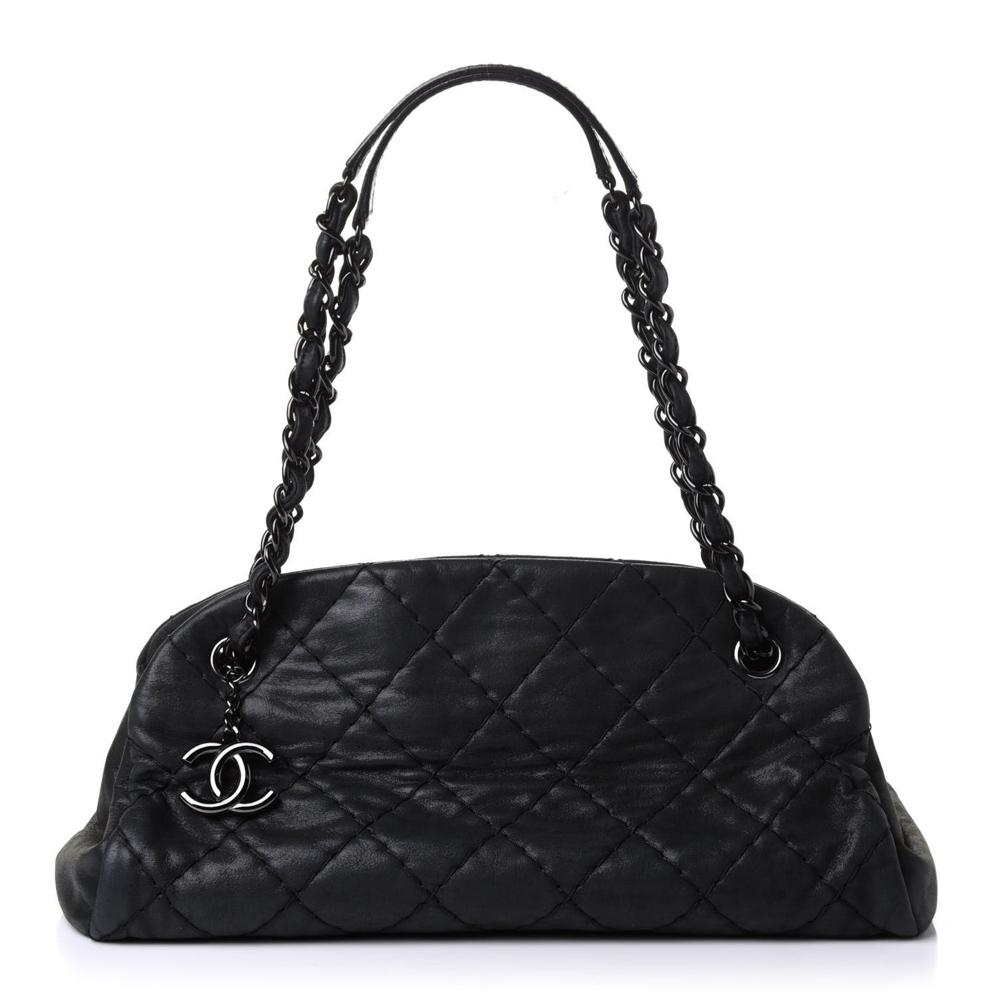 Aged Calfskin Medium Just Mademoiselle Bowling Bag Black
