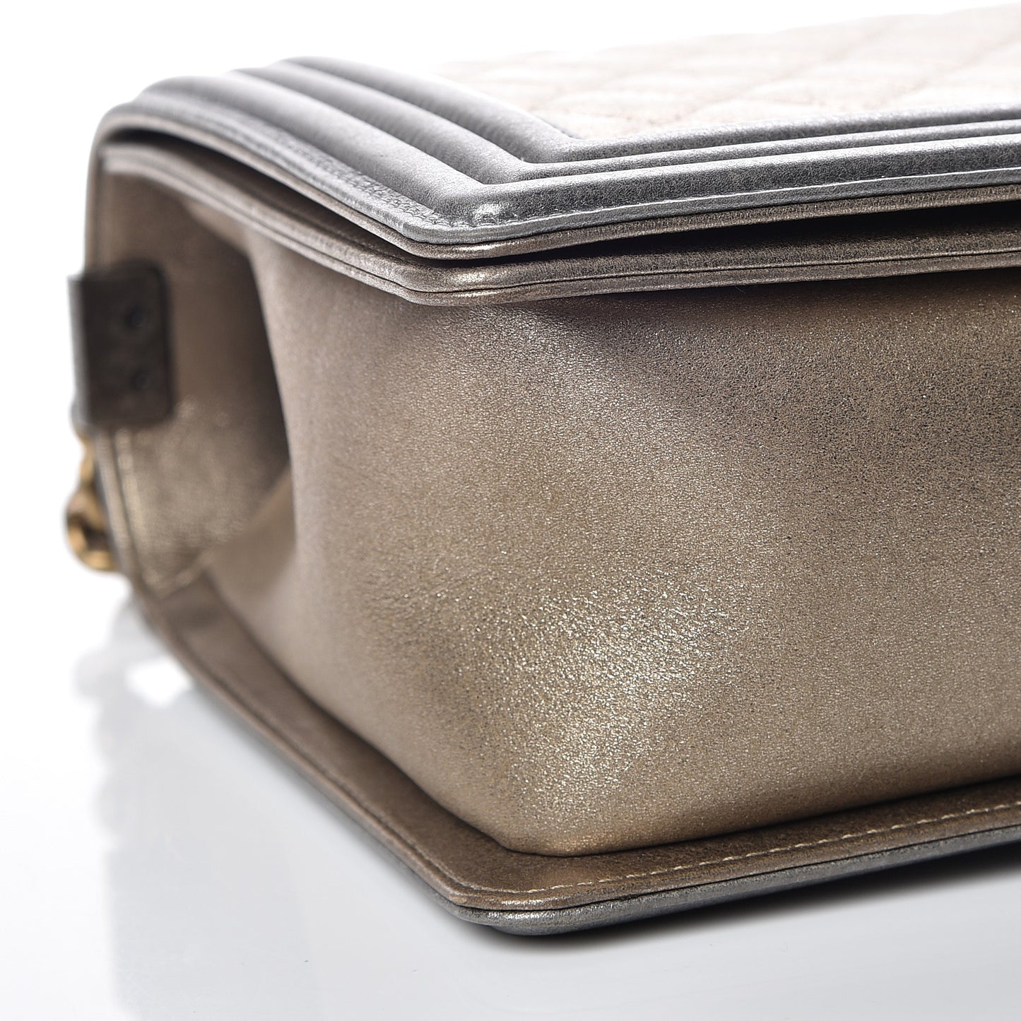 Metallic Calfskin Quilted New Medium Boy Flap Khaki