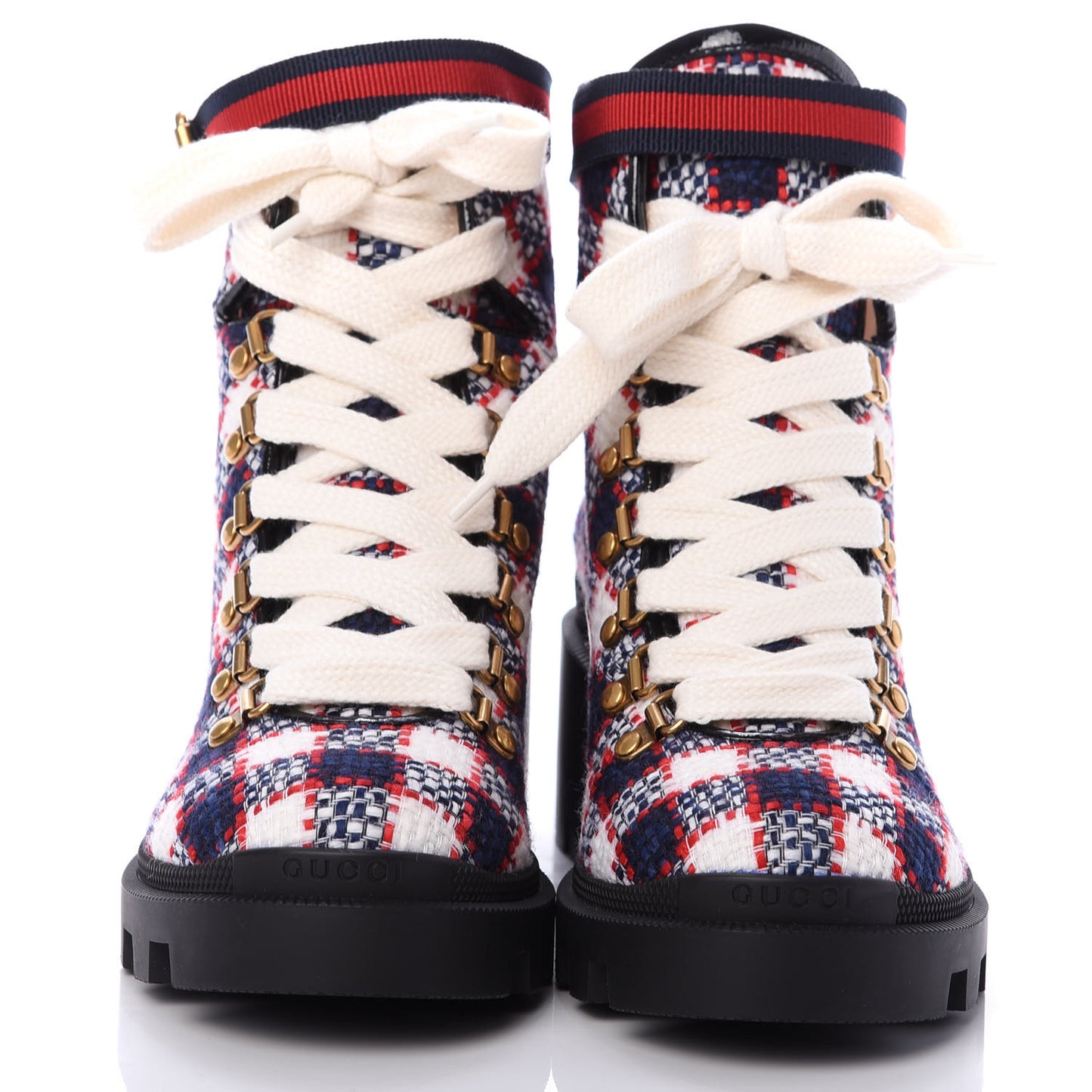 Vintage Tweed Check Lace Up Combat Ankle Boots 37.5 White Hibiscus Red Marine